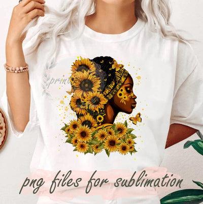 Sunflowers Afro Lady Png, Afro Woman Png, Black Woman Png, Beautiful Woman Png, Lady With Sunflower Afro Png, African American Woman Sublimation PrintingLife 