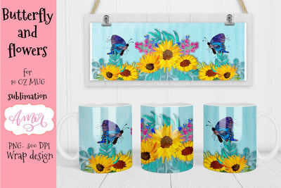 Sunflowers and butterflies design for 11oz mug sublimation Sublimation Amorclipart 