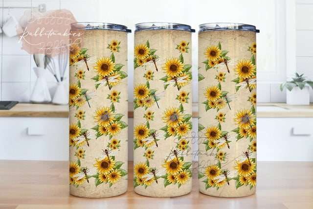 Sunflowers and Dragonfly 20oz Sublimation Tumbler PNG, Digital Download, Dragonfly Tumbler Wrap Sublimation Rabbitmakies 