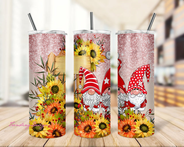 Sunflowers And Gnomes, 20 oz Skinny Tumbler Sublimation Design Straight Design Sublimation TrendingDesign 