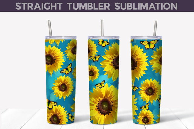 Sunflowers Butterflies Tumbler Sublimation Sublimation WatercolorColorDream 