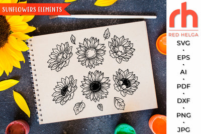 Sunflowers Elements SVG - Flowers Bundle Cut File SVG RedHelgaArt 