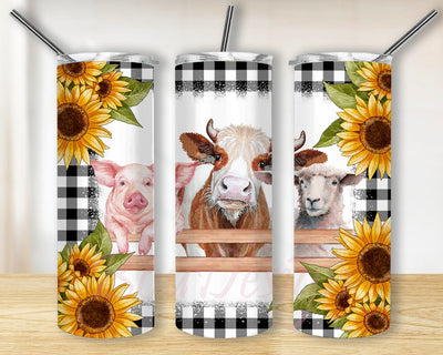 Sunflowers Farm Animals 20oz Skinny Tumbler Png, Cow Farm Animals Burlap Glitter Png, Sunflowers And Farm Animals Tumbler, Pig Tumbler, Watercolor Farm Animals Sublimation BouDesign 