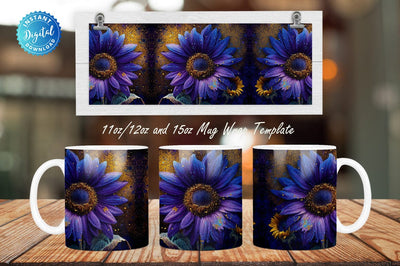 Sunflowers Glitter Blue 11, 12 & 15 Oz Mug Sublimation Sublimation Regulrcrative 