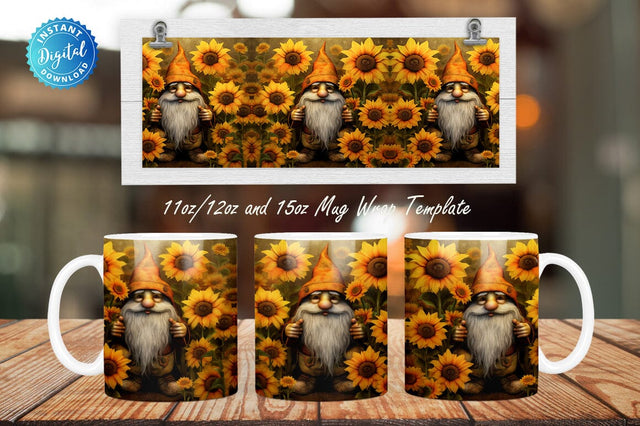 Sunflowers Gnome 11, 12 & 15 Oz Mug Sublimation Sublimation Regulrcrative 