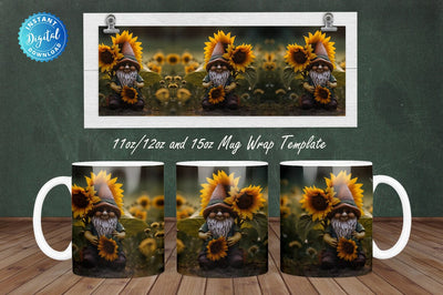 Sunflowers Gnome 11, 12 & 15 Oz Mug Sublimation Sublimation Regulrcrative 