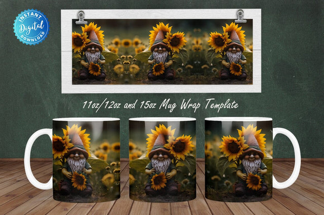 Sunflowers Gnome 11, 12 & 15 Oz Mug Sublimation Sublimation Regulrcrative 