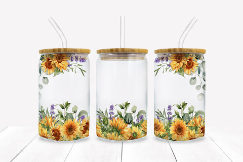 Sunflowers & Lavender Libbey Glass Sublimation Wrap PNG Sublimation BijouBay 