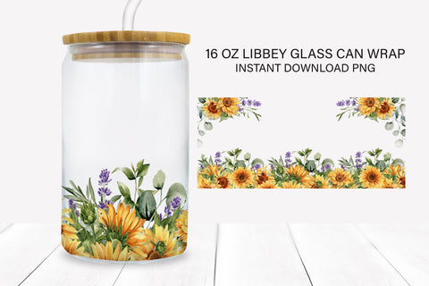 Sunflowers & Lavender Libbey Glass Sublimation Wrap PNG Sublimation BijouBay 