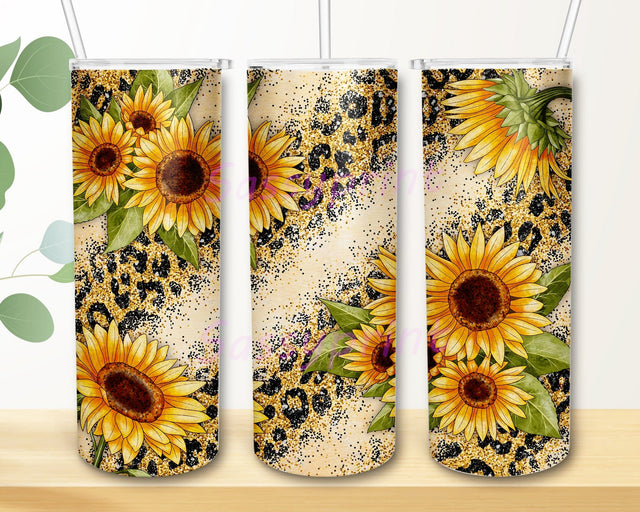Sunflowers Leopard Glitter Gold 20oz Tumbler Png, Cheetah and Sunflower Png, Leopard Sunflower Tumbler, Western Design, Western Sunflower Png Sublimation sassyprint 
