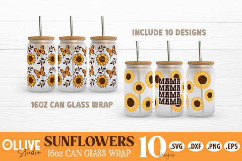 Sunflowers Libbey 16oz Can Glass Wrap SVG Bundle SVG Ollive Studio 