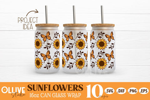 Sunflowers Libbey 16oz Can Glass Wrap SVG Bundle SVG Ollive Studio 