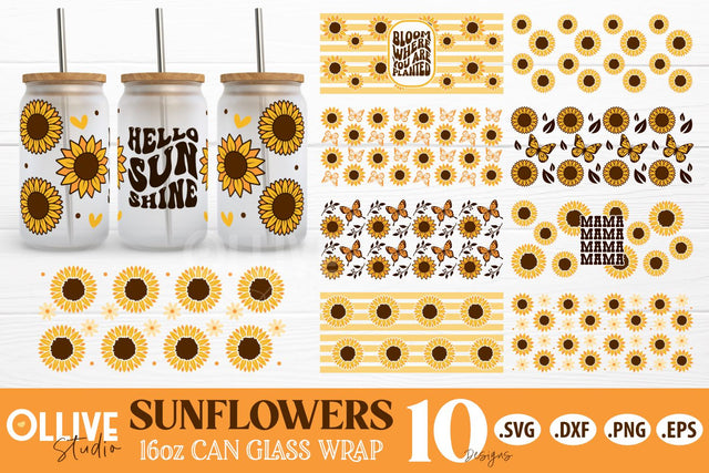 Sunflowers Libbey 16oz Can Glass Wrap SVG Bundle SVG Ollive Studio 