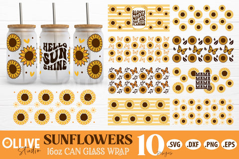 Sunflowers Libbey 16oz Can Glass Wrap SVG Bundle SVG Ollive Studio 