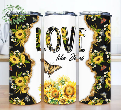 Sunflowers Love Like Jesus 20oz Skinny Tumbler Png, Sunflowers Tumbler, Glitter Tumbler, Jesus Tumbler, Butterfly Tumbler, Sublimation Tumbler Sublimation AdriOP 