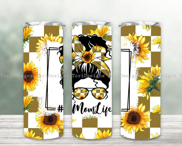 Sunflowers Mom Life Messy Bun Hair Sublimation Tumbler Design, Straight & Tapered Sublimation Wrap, Sunflower Tumbler PNG, Mom Sunflower Tumbler Template Sublimation ToriDesigns 