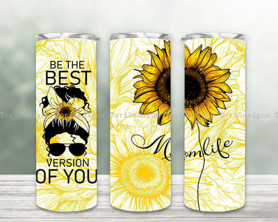 Sunflowers Mom Life Messy Bun Hair Sublimation Tumbler Design Sublimation ToriDesigns 