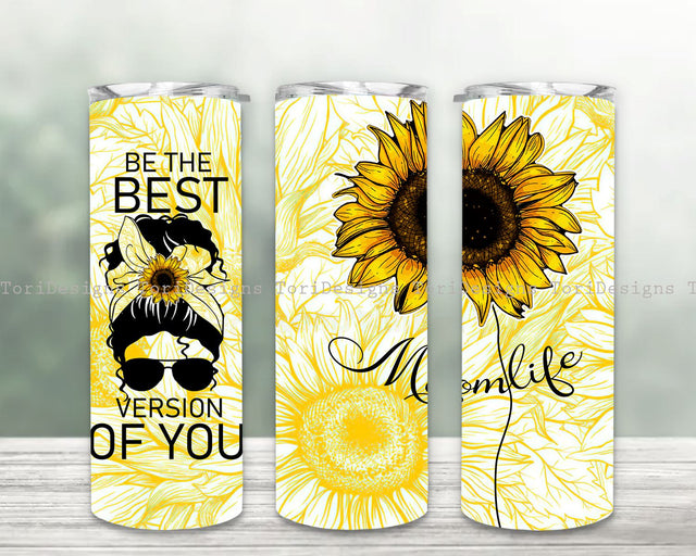 Sunflowers Mom Life Messy Bun Hair Sublimation Tumbler Design Sublimation ToriDesigns 