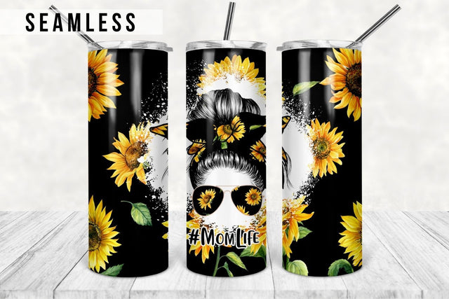 Sunflowers Mom Life Tumbler, 20oz Sublimation Design, Momlife Skinny Tumbler, Mothers Day, Seamless, Tumbler Design Straight & Tapered PNG Sublimation TumblersByPhill 