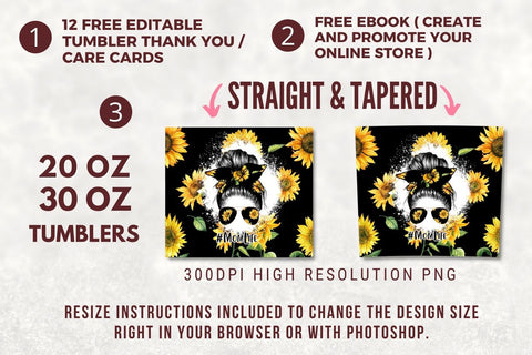 Sunflowers Mom Life Tumbler, 20oz Sublimation Design, Momlife Skinny Tumbler, Mothers Day, Seamless, Tumbler Design Straight & Tapered PNG Sublimation TumblersByPhill 