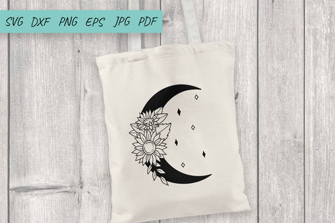 Sunflowers moon SVG, Boho moon SVG, Wildflower moon SVG SVG Irina Ostapenko 