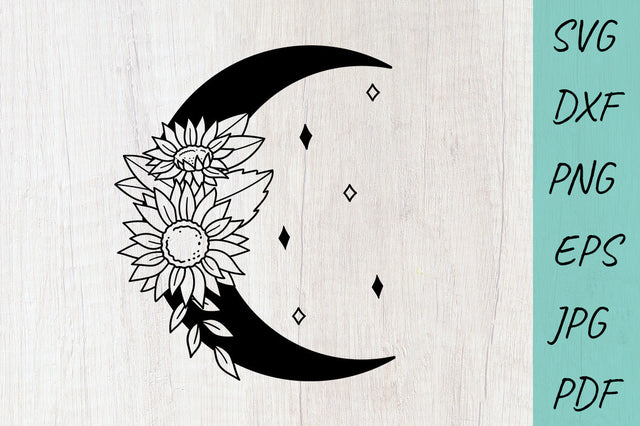 Sunflowers moon SVG, Boho moon SVG, Wildflower moon SVG SVG Irina Ostapenko 