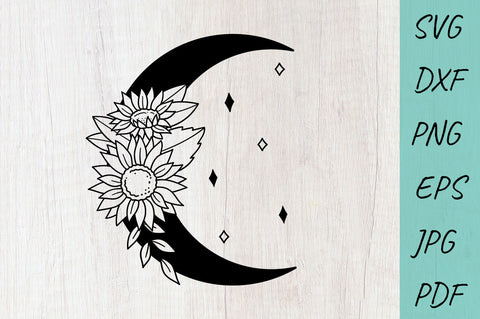 Sunflowers moon SVG, Boho moon SVG, Wildflower moon SVG SVG Irina Ostapenko 