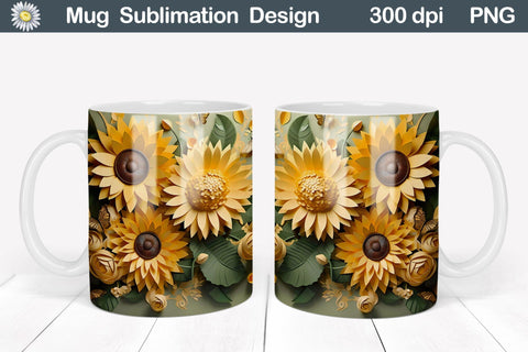 Sunflowers Mug Coaster | Sunflowers Mug Wrap Sublimation WatercolorColorDream 