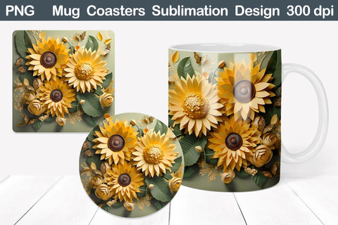 Sunflowers Mug Coaster | Sunflowers Mug Wrap Sublimation WatercolorColorDream 