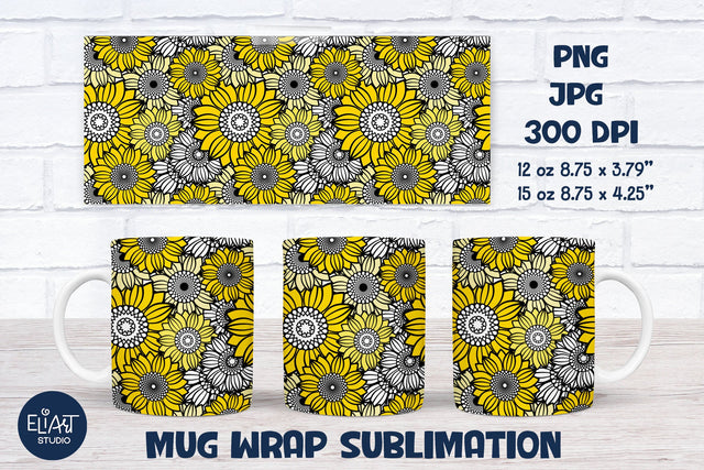 Sunflowers Mug Sublimation PNG, Fall Mug Wrap Sublimation, Mug Sublimation with Sunflowers. Sublimation Elinorka 