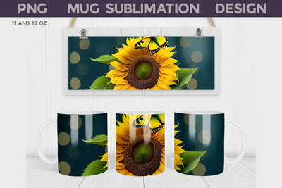 Sunflowers Mug Wrap | Butterfly Mug Mug Sublimation Design Sublimation WatercolorColorDream 