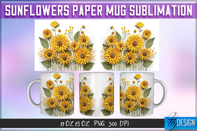 Sunflowers Paper 11 | 15 Oz Mug Sublimation Sublimation Fly Design 