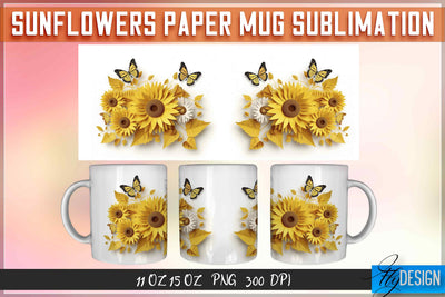 Sunflowers Paper 11 | 15 Oz Mug Sublimation Sublimation Fly Design 