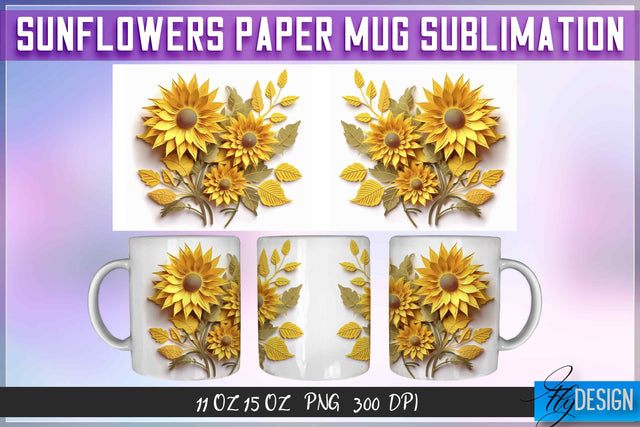 Sunflowers Paper 11 | 15 Oz Mug Sublimation Sublimation Fly Design 