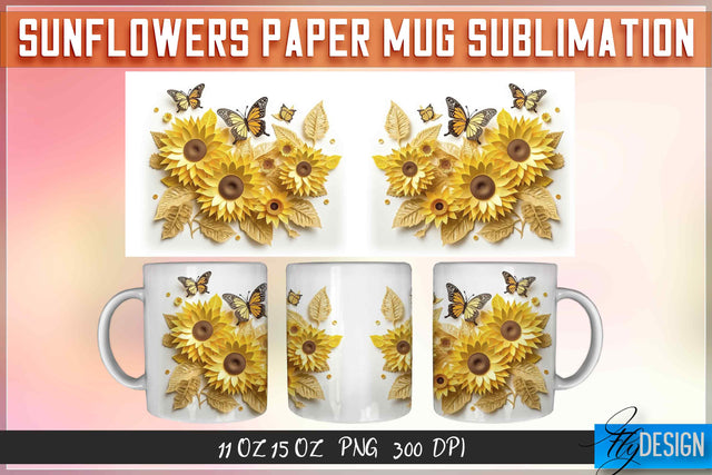 Sunflowers Paper 11 | 15 Oz Mug Sublimation Sublimation Fly Design 