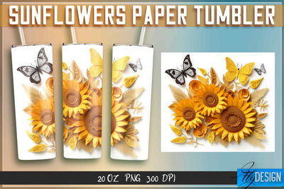 Sunflowers Paper Tumblers Wrap 20 oz. Sublimation Fly Design 