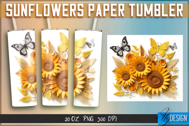 Sunflowers Paper Tumblers Wrap 20 oz. Sublimation Fly Design 