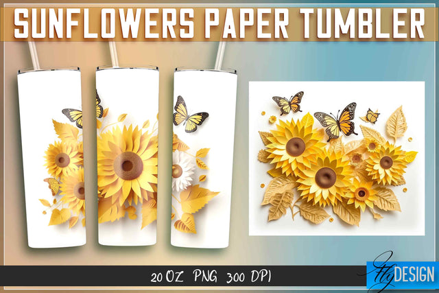 Sunflowers Paper Tumblers Wrap 20 oz. Sublimation Fly Design 