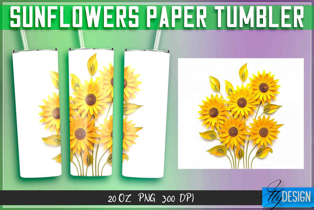 Sunflowers Paper Tumblers Wrap 20 oz. Sublimation Fly Design 