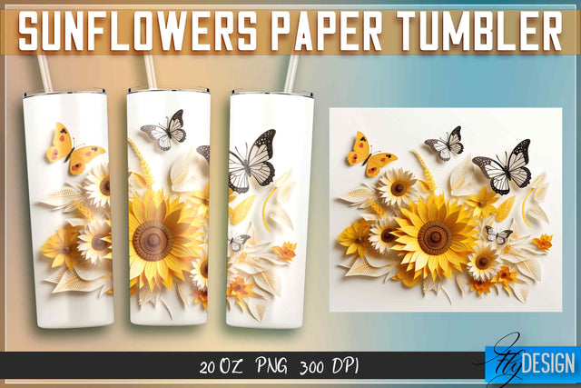 Sunflowers Paper Tumblers Wrap 20 oz. Sublimation Fly Design 
