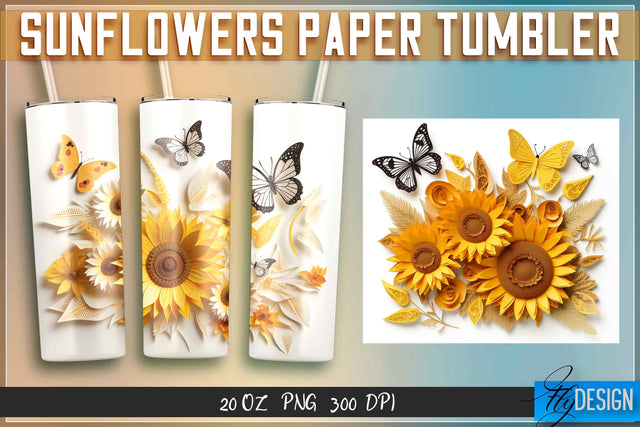 Sunflowers Paper Tumblers Wrap 20 oz. Sublimation Fly Design 