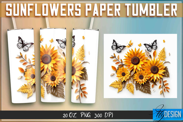 Sunflowers Paper Tumblers Wrap 20 oz. Sublimation Fly Design 