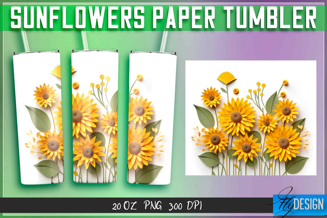 Sunflowers Paper Tumblers Wrap 20 oz. Sublimation Fly Design 