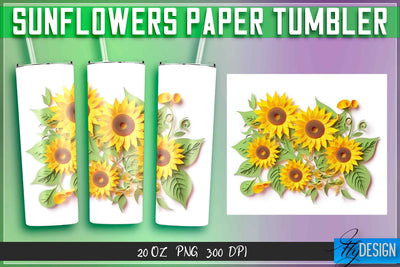 Sunflowers Paper Tumblers Wrap 20 oz. Sublimation Fly Design 