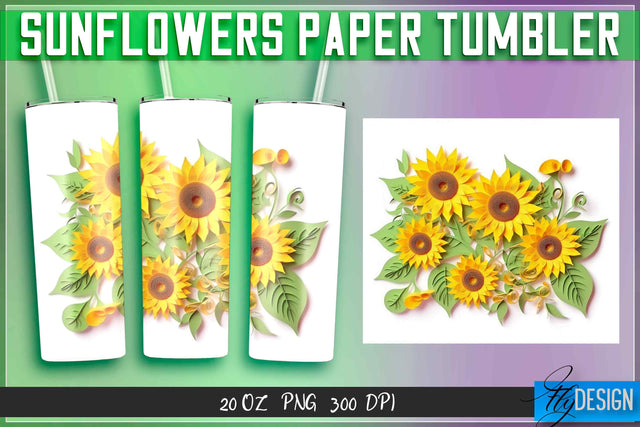 Sunflowers Paper Tumblers Wrap 20 oz. Sublimation Fly Design 