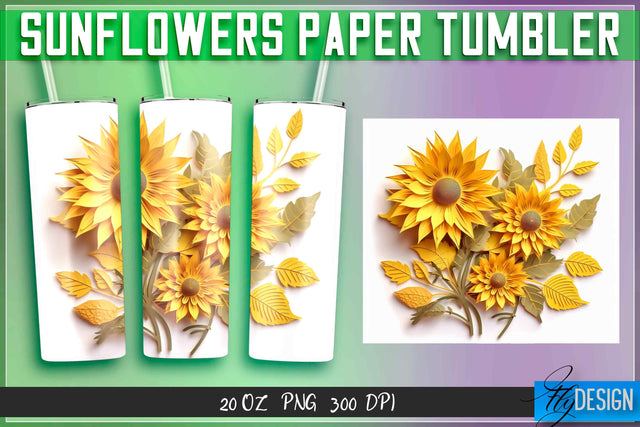 Sunflowers Paper Tumblers Wrap 20 oz. Sublimation Fly Design 