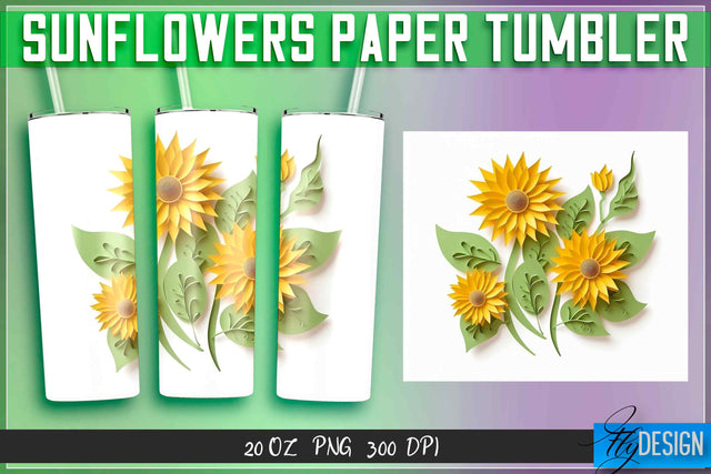 Sunflowers Paper Tumblers Wrap 20 oz. Sublimation Fly Design 