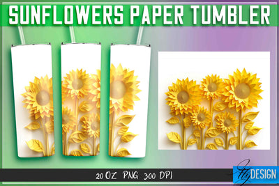 Sunflowers Paper Tumblers Wrap 20 oz. Sublimation Fly Design 