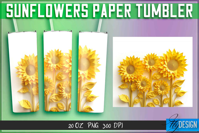 Sunflowers Paper Tumblers Wrap 20 oz. Sublimation Fly Design 