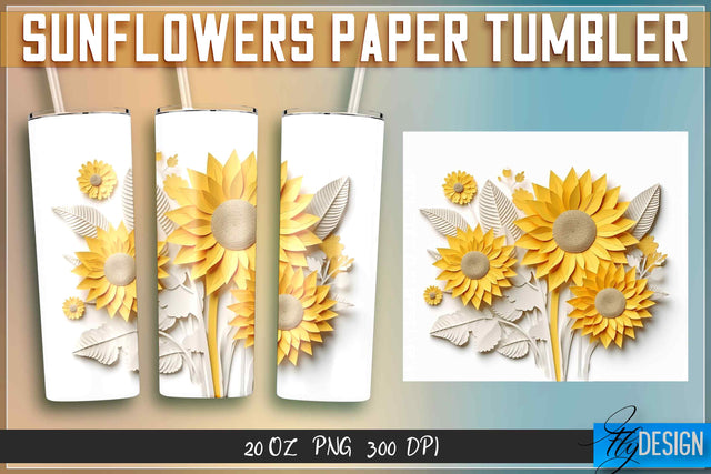 Sunflowers Paper Tumblers Wrap 20 oz. Sublimation Fly Design 